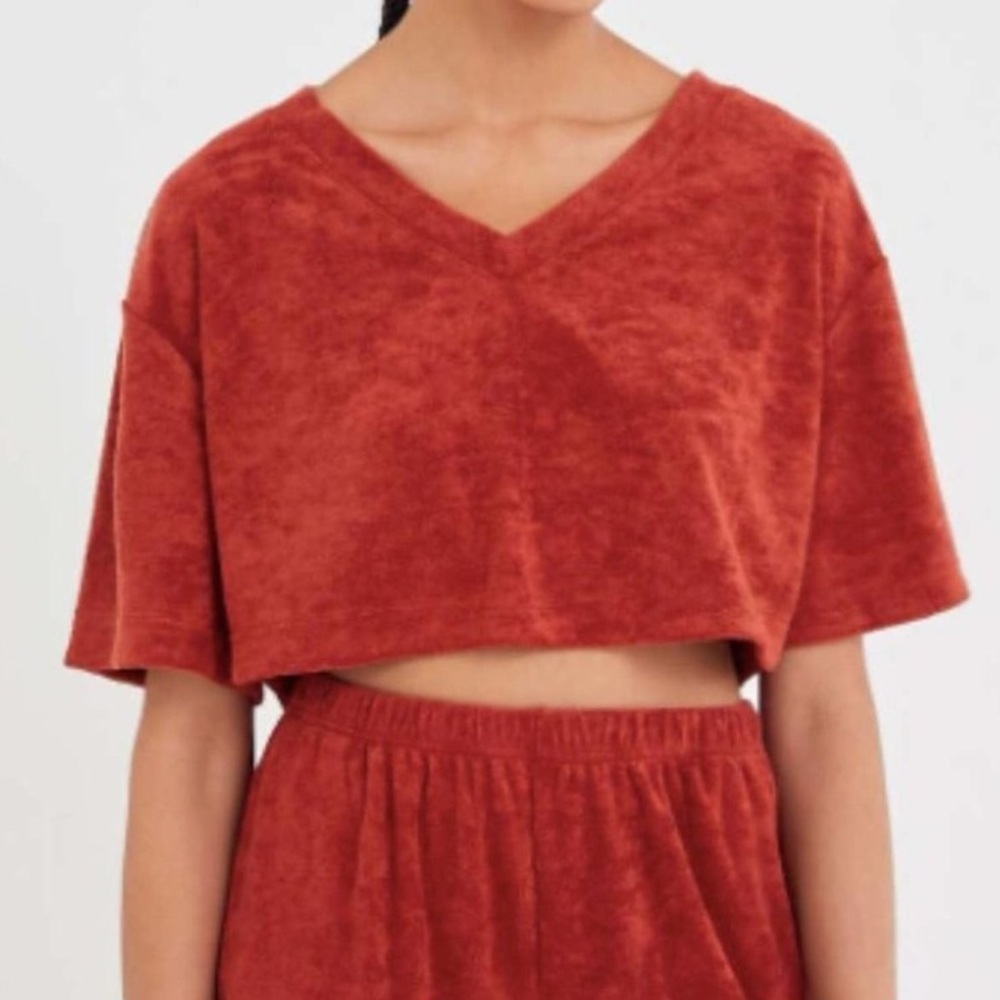 Out From Under Urban Outfitters M Rust Boxy Oversize Sunset Terry Cloth Crop Top